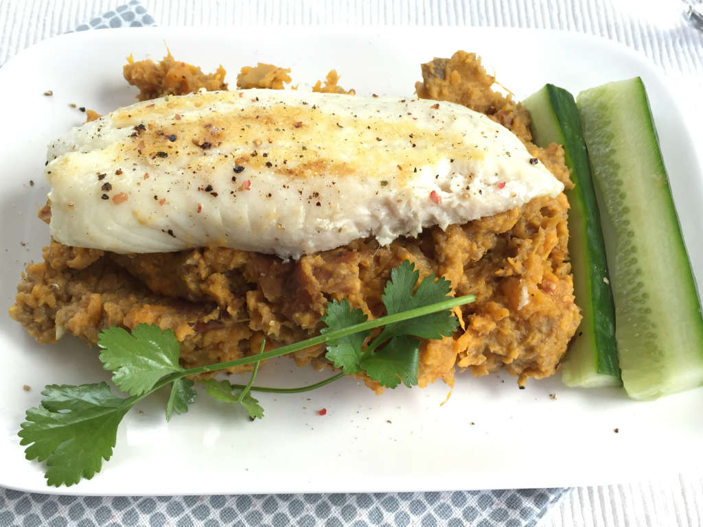 zoete aardappel aubergine stamppo