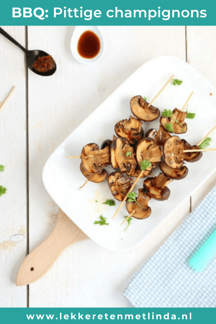 Pittige champignons spiesjes voor de barbecue