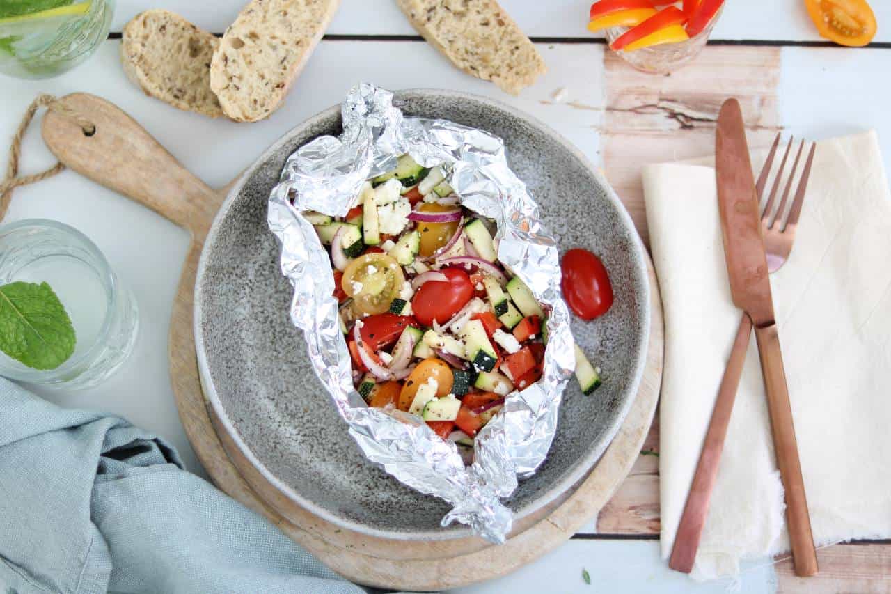 Groentepakketjes met feta van de bbq
