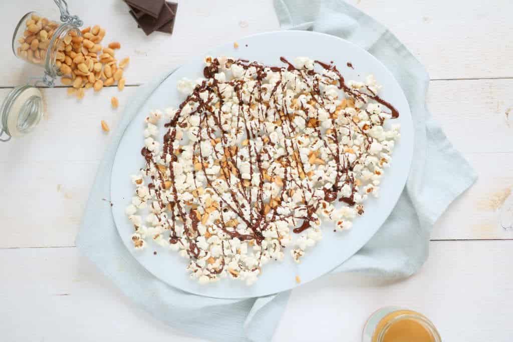 chocolade popcorn met pindakaas