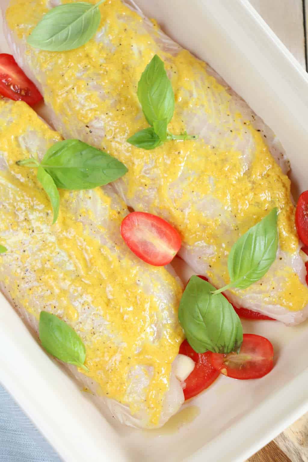 witvis filet met mosterdsaus