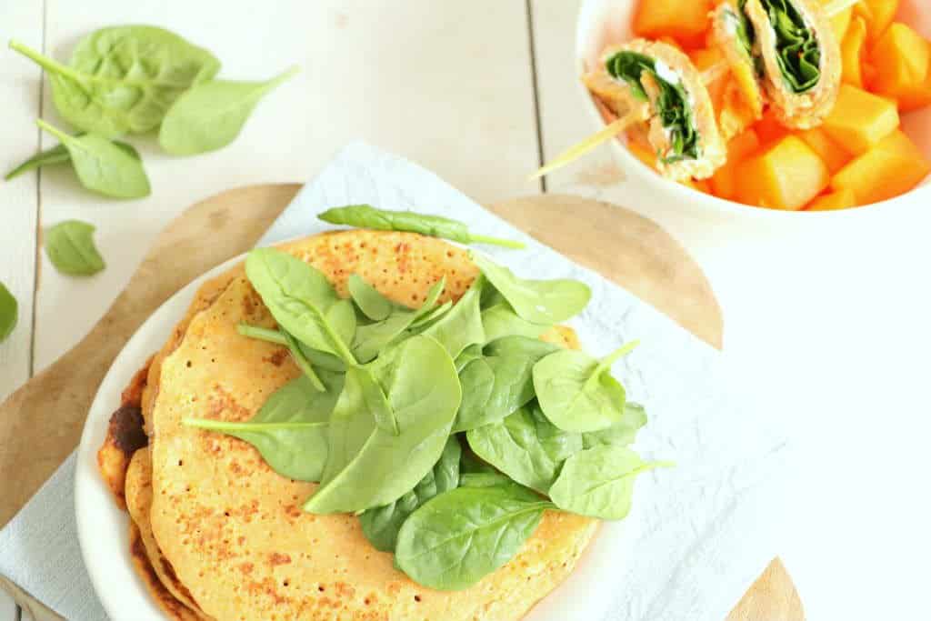 pompoen wraps met geitenkaas en spinazie