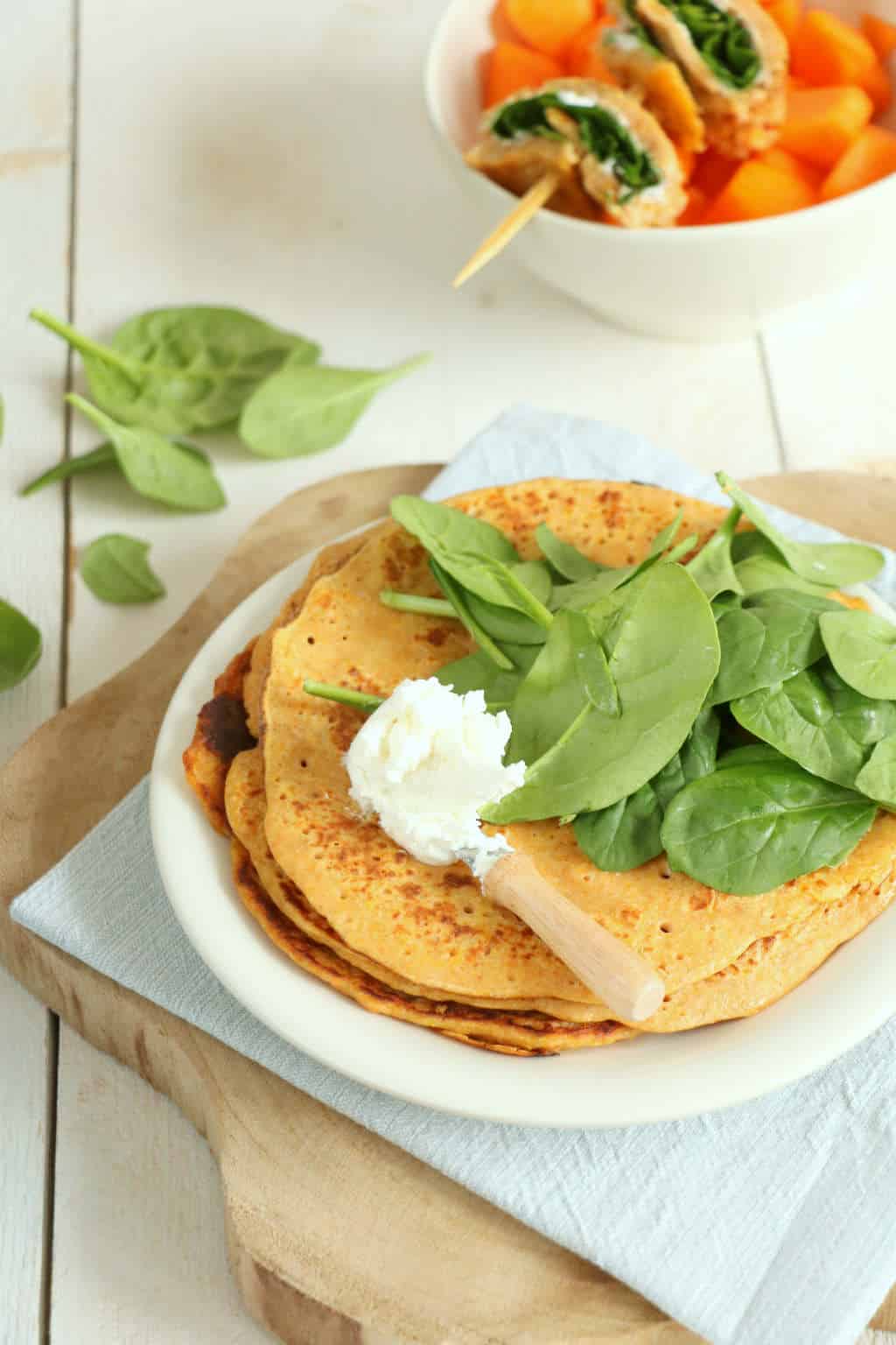 pompoen wraps met geitenkaas en spinazie