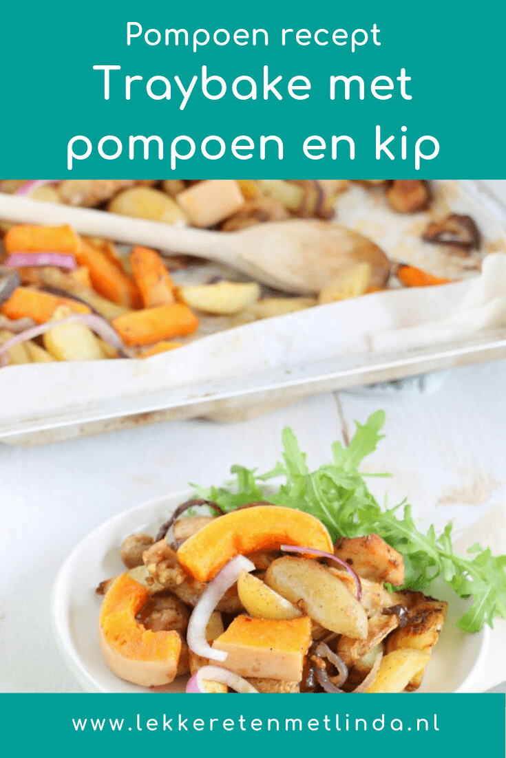 Voor als je geen zin hebt om te koken is een traybake ideaal. Vul een bakplaat met ingrediënten en schuif de traybake met pompoen en kip de oven in.