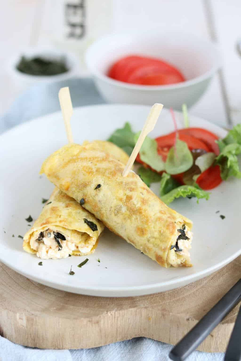 omelet met hüttenkäse en sambal