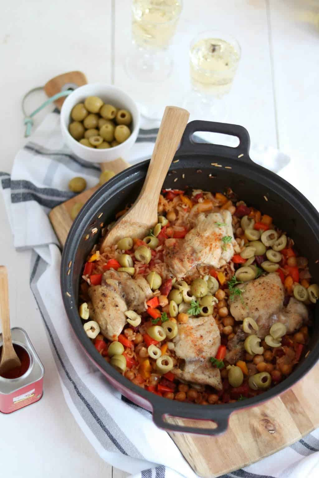Spaanse kip met rijst uit de oven