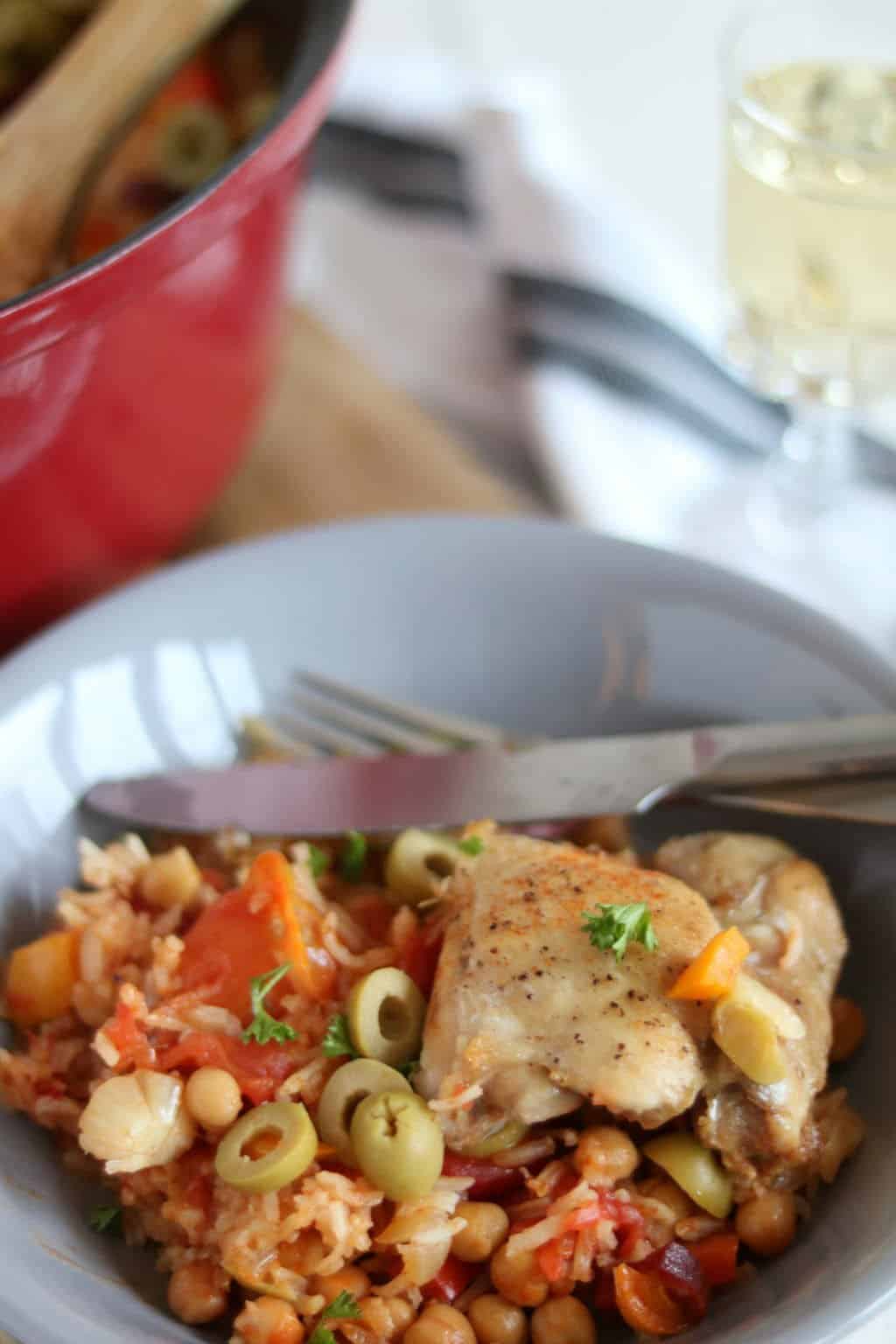 Spaanse kip met rijst uit de oven
