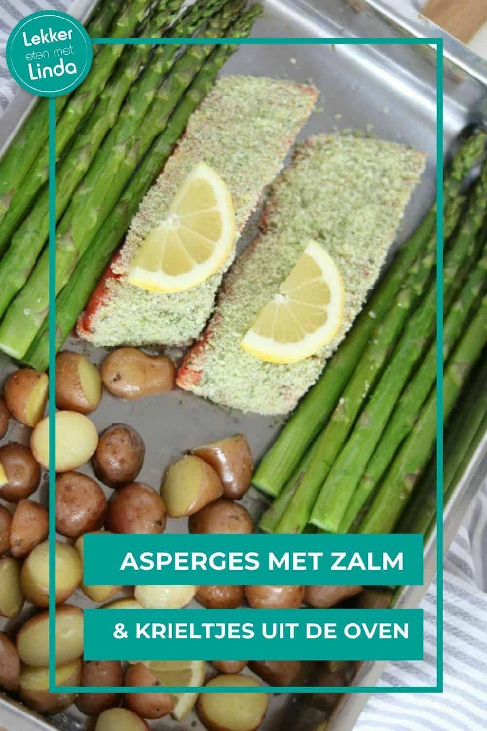 Groene asperges in de oven met zalm en krieltjes