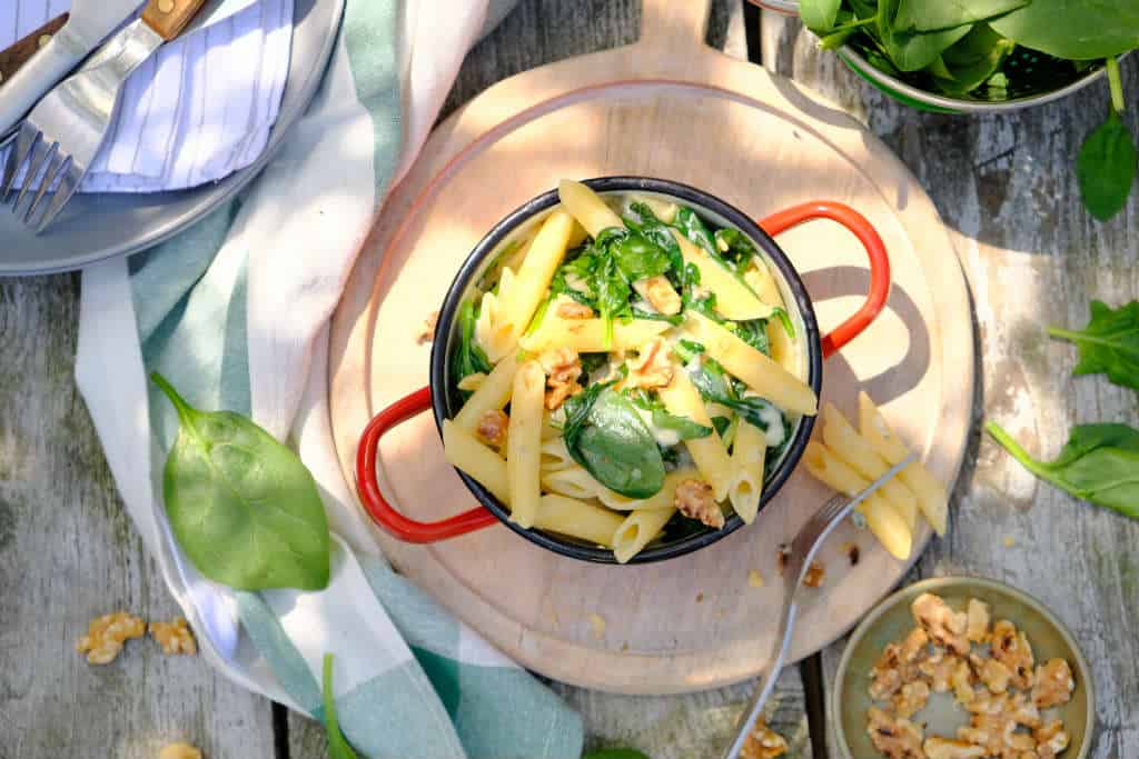 Penne met spinazie en gorgonzola