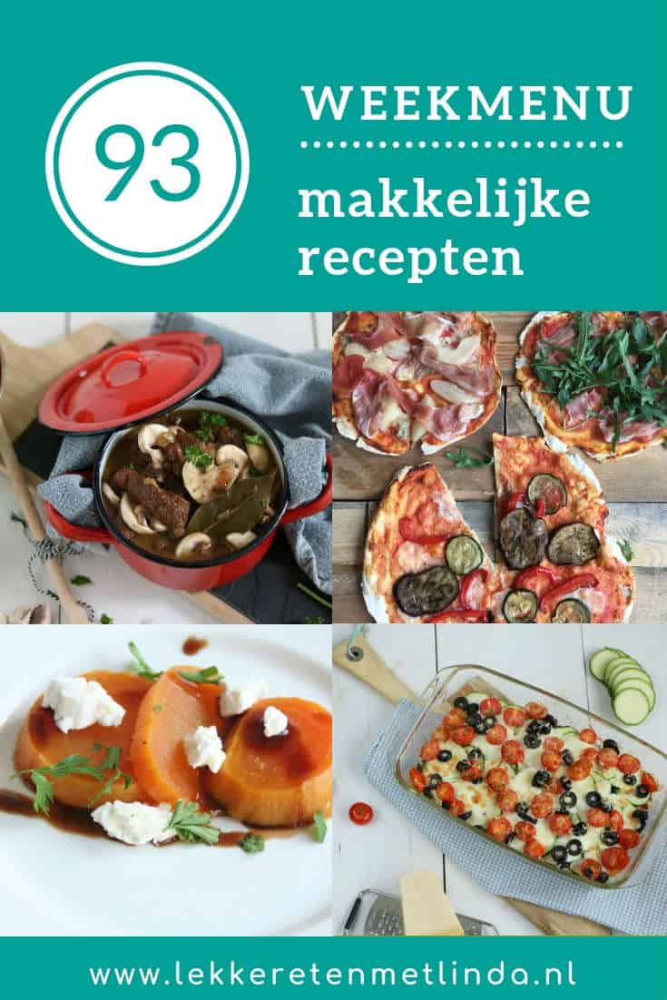 Weekmenu 93 makkelijke recepten met deze week draadjesvlees, zelf pizza maken, pasta uit de oven en geroosterde bieten.