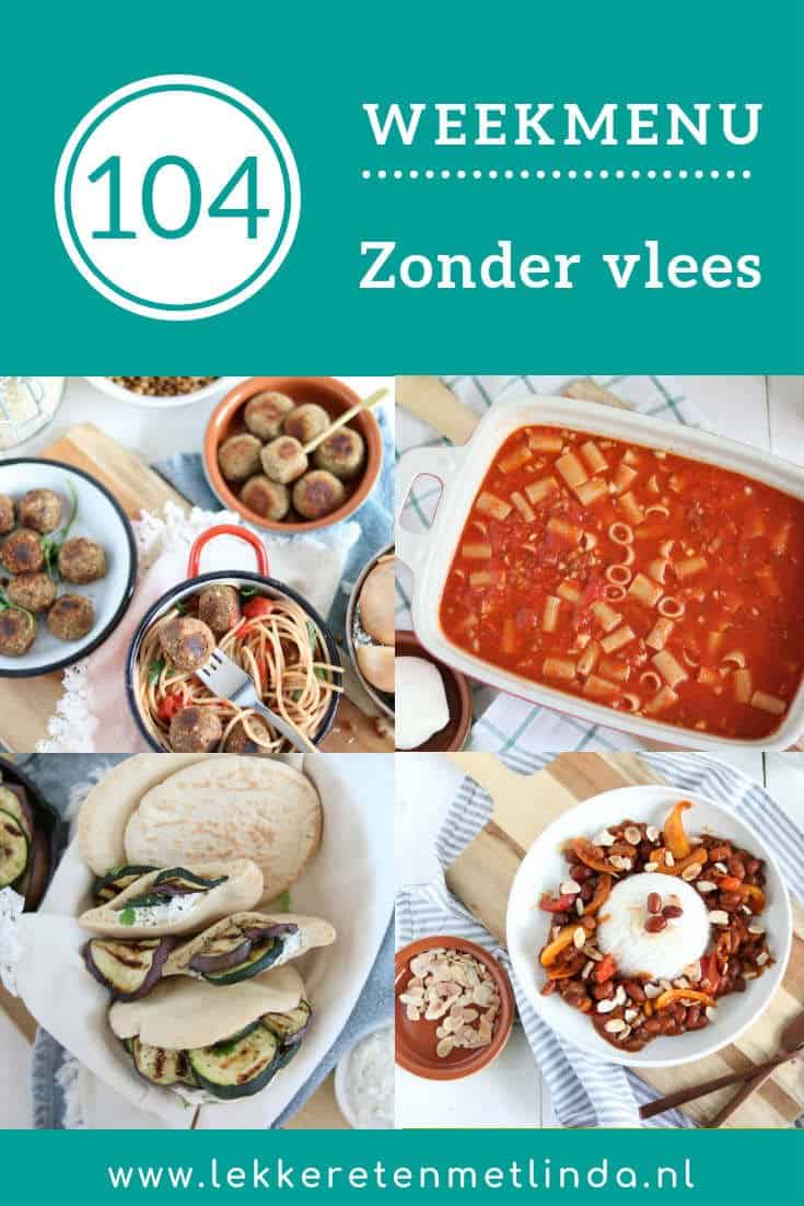 Weekmenu 104 is compleet vegetarisch vanwege de Week Zonder Vlees van een ovenschotel, zelfgemaakte vega balletjes, pilav en een stamppot. #vegetarisch #weekzondervlees