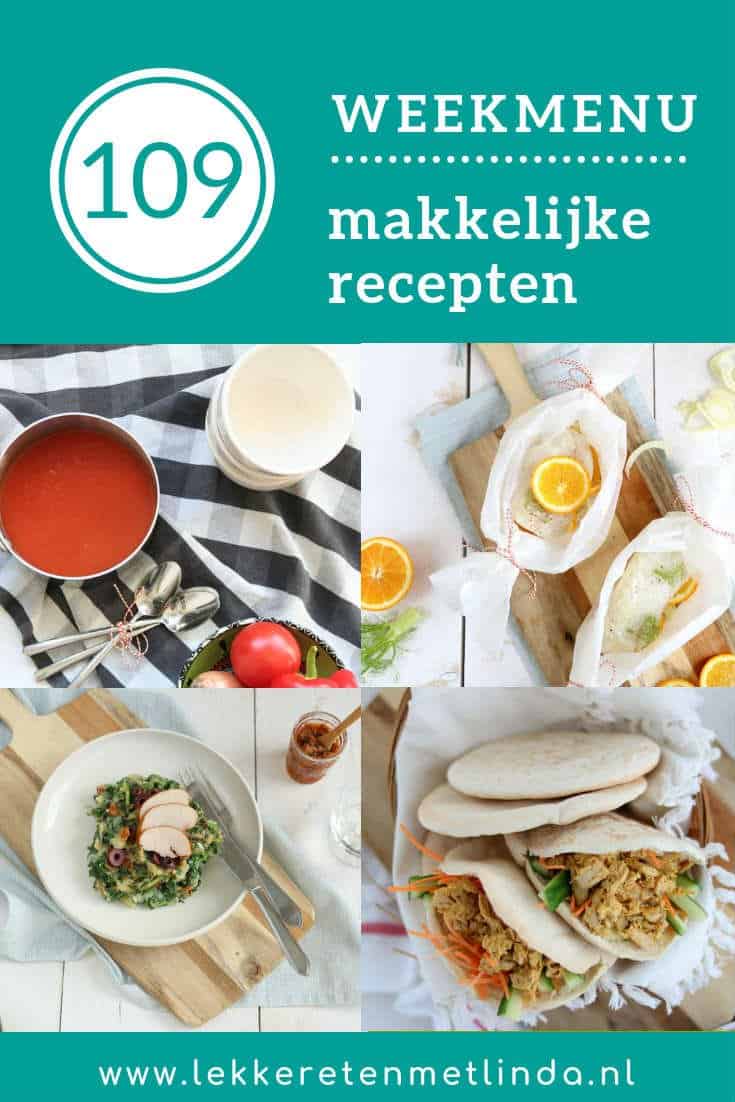 Weekmenu met makkelijke maaltijden voor iederen. Van een spinazie stamppot, vegetarische soep, pulled chicken en kabeljauw met venkel uit de oven. #makkelijkerecepten #gezin #weekmenu