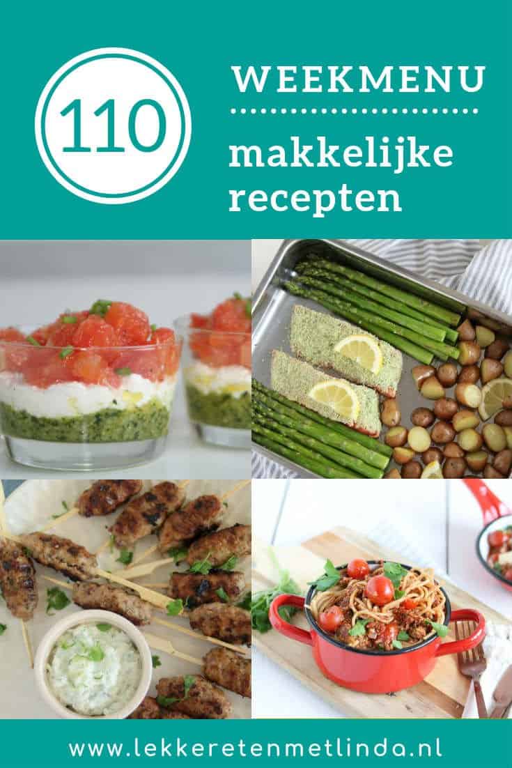 Weekmenu 110 met makkelijke recepten geschikt voor het hele gezin zoals Griekse gehaktballetjes, een pastasaus met champignons en stamppot. #weekmenu #makkelijkemaaltijd #gezin 