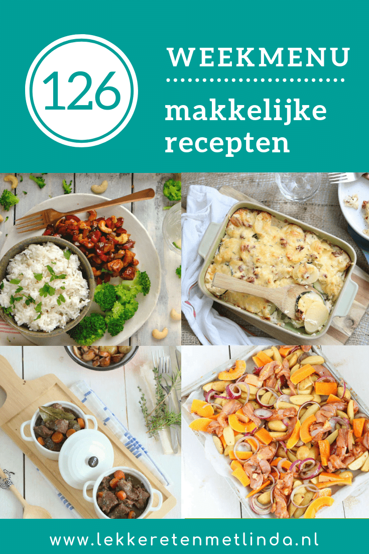 Weekmenu 126 met makkelijke recepten voor het hele gezin. Deze week heeft de herfst zijn intrede gedaan met stoofvlees, stoofperen en een aardappelgratin. 