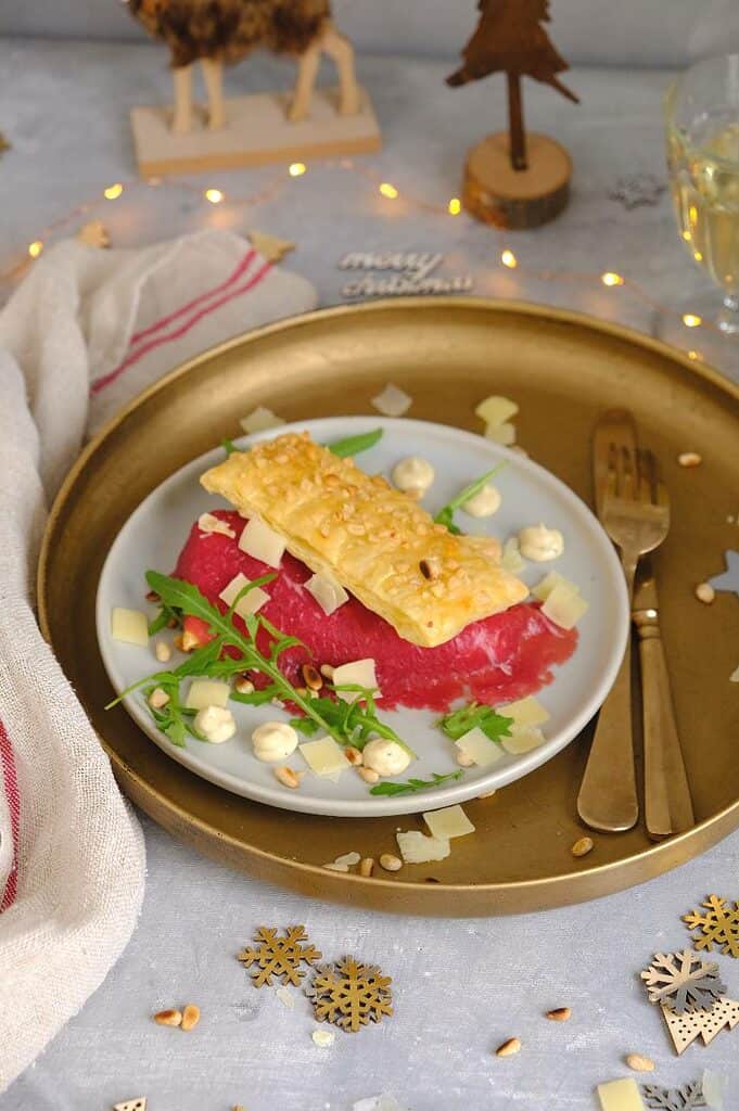 Carpaccio tompouce met truffel mayonaise