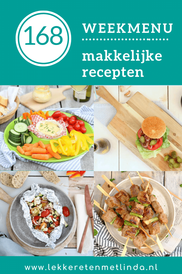 Weekmenu recepten editie 168 met zomerse gerechten zoals groentepakketjes, camembert en biefstuk van de barbecue.