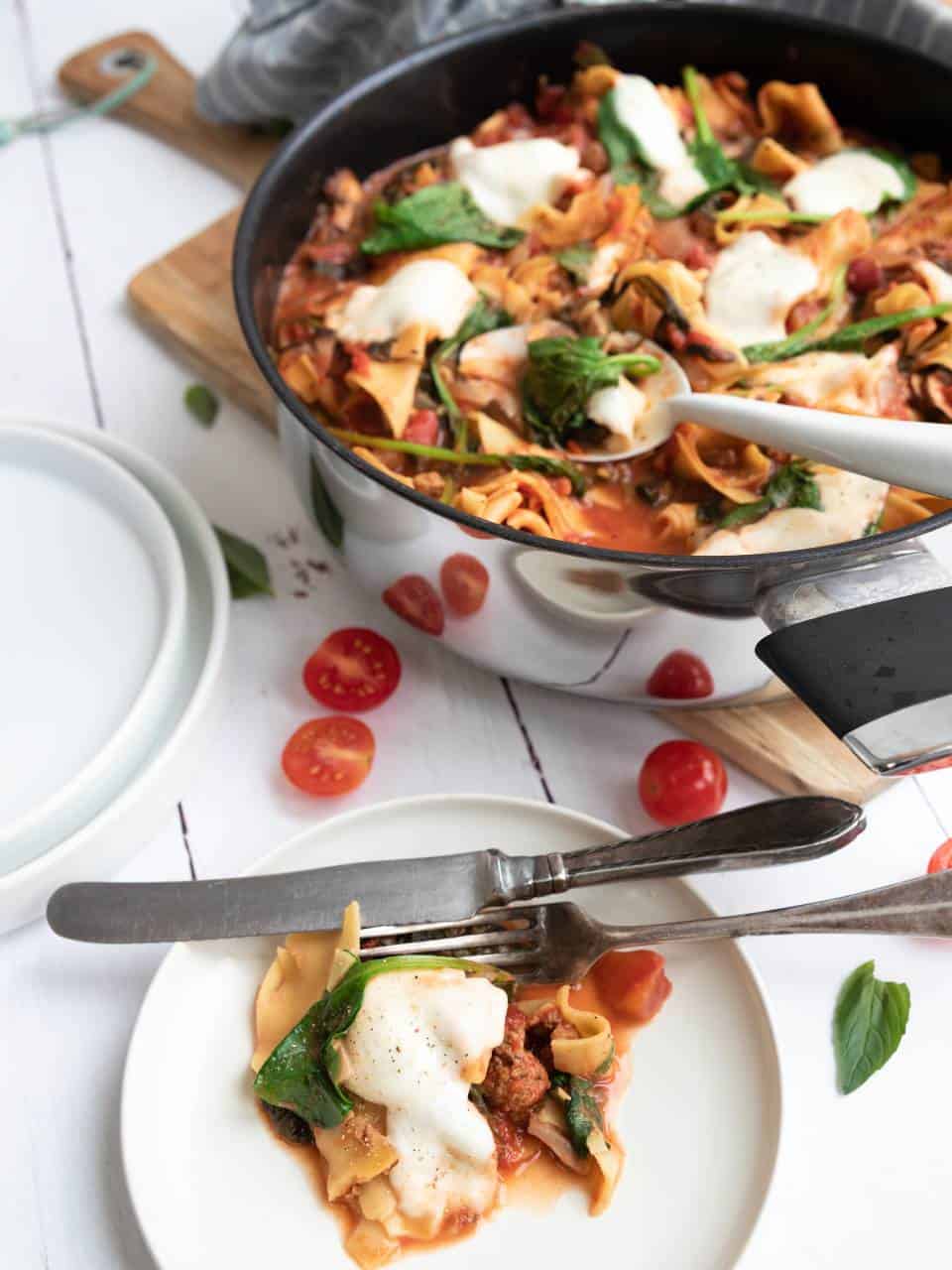 Lasagne uit de pan, zonder oven 