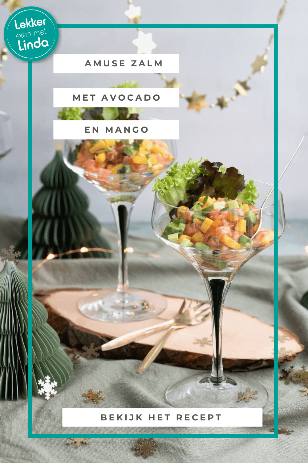 Amuse zalm met avocado en mango in een glaasje