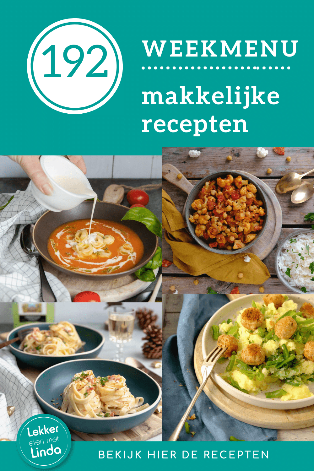 Weekmenu makkelijke recepten voor het avondeten 192 met een Itliaanse tomatensoep, snijbonen stamppot met vega balletjes, preischotel, stoofpot met chorizo en nog veel meer. Bekijk hier de recepten. 