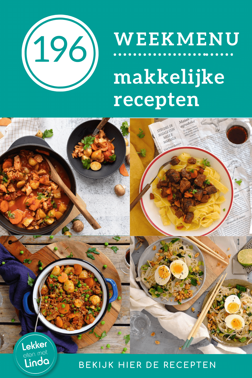 Weekmenu makkelijke recepten voor het avondeten met deze week: stoofpotje met kip, eenpansgerechten, stoofvlees met pasta en noedels. Bekijk hier de recepten.