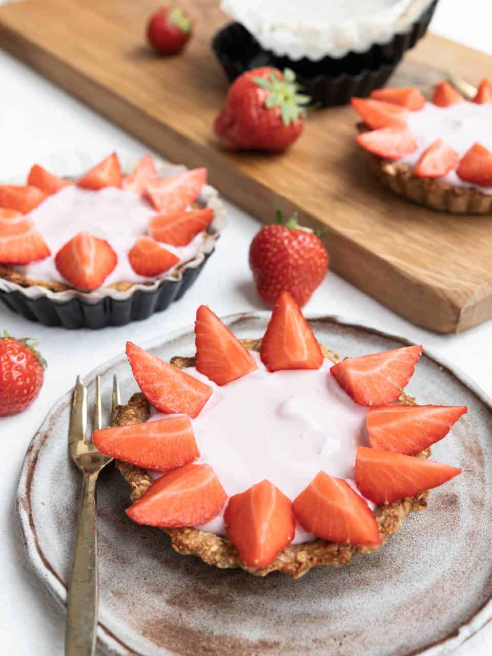 Havermout taartjes met aardbeien