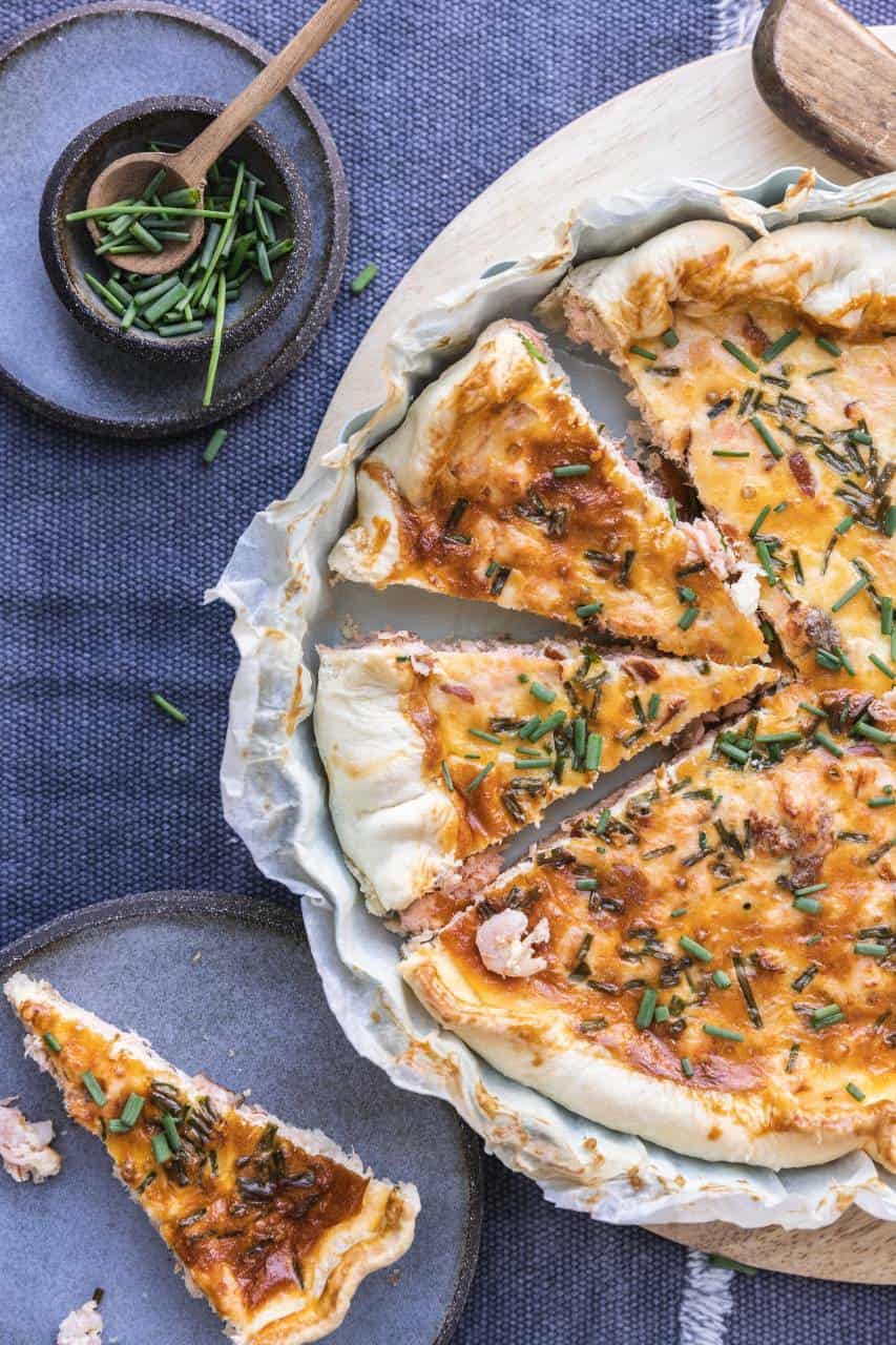 Quiche met zalm en garnalen