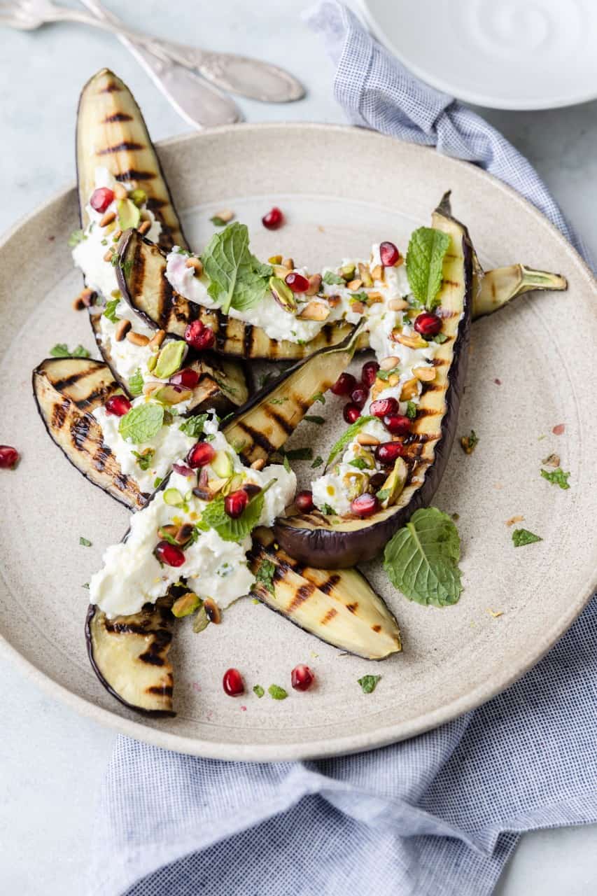 Gegrilde aubergine met feta dip