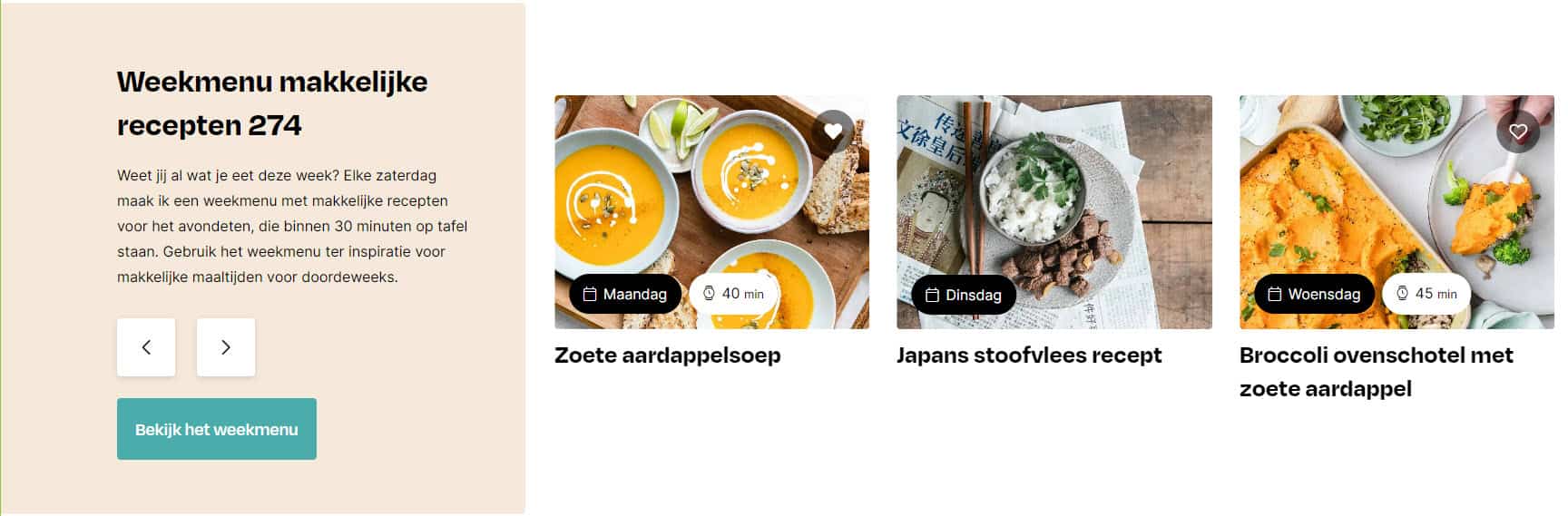 Nieuwe site Lekker eten met Linda weekmenu