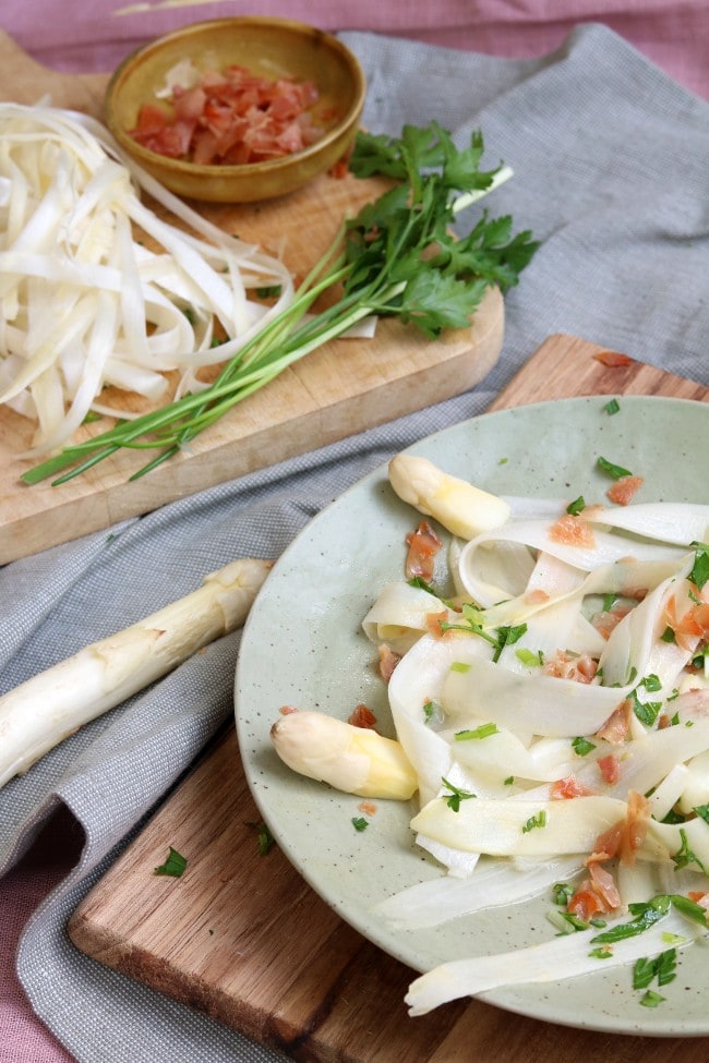 Asperge carpaccio, makkelijk koud voorgerecht met asperges