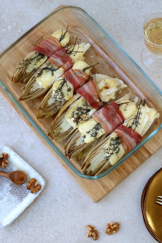 Witlof uit de oven met brie, spek en honing