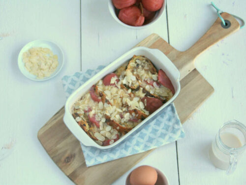 kerstbrood pudding met stoofperen
