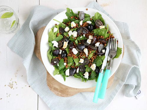 Linzen spinazie salade met druiven