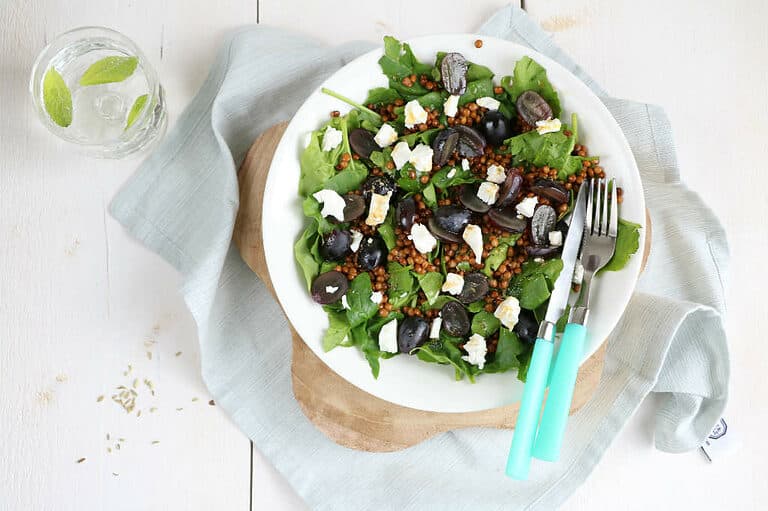 Linzen spinazie salade met druiven