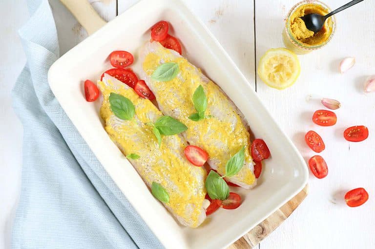 witvis filet met mosterdsaus