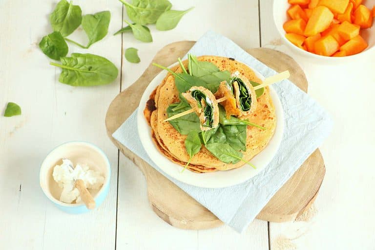 pompoen wraps met geitenkaas en spinazie
