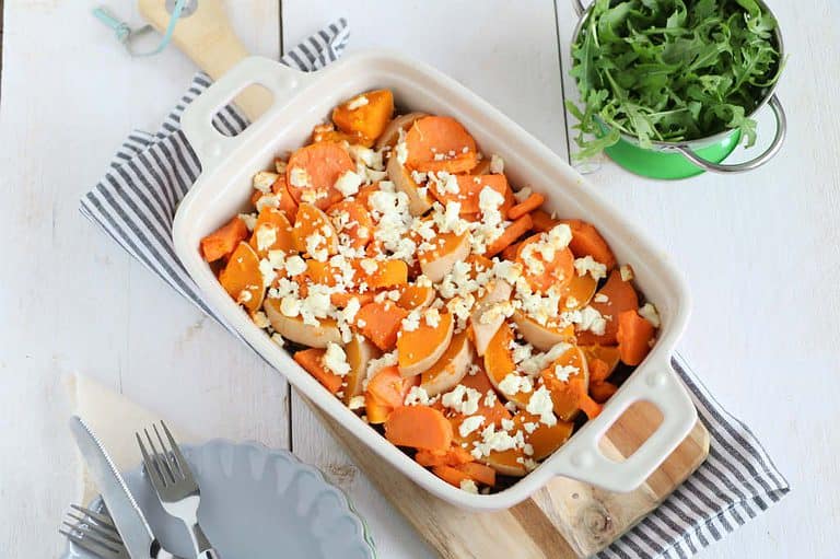 Ovenschotel met pompoen en zoete aardappel