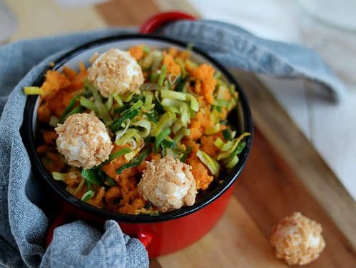 Zoete aardappel stamppot met prei