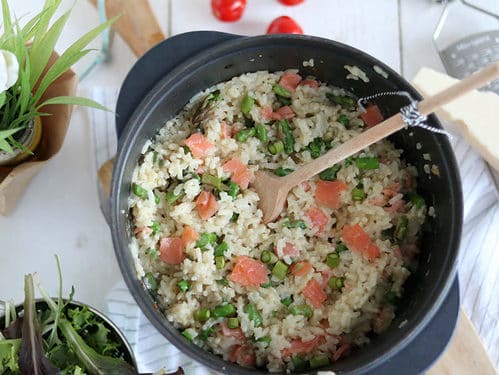 Risotto uit de oven met groene asperges en gerookte zalm. #lente #pasen #spring #risotto