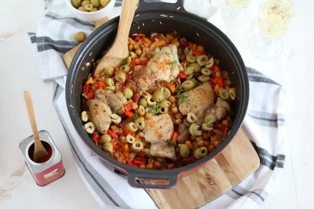Spaanse kip met rijst uit de oven
