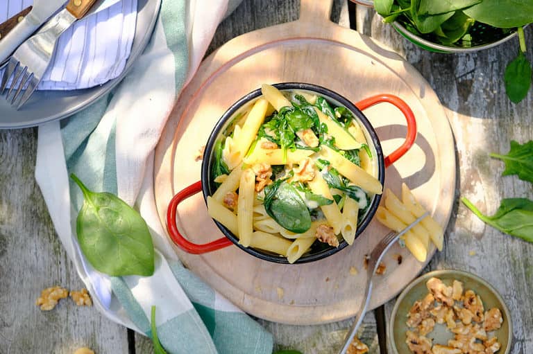 Penne met spinazie en gorgonzola