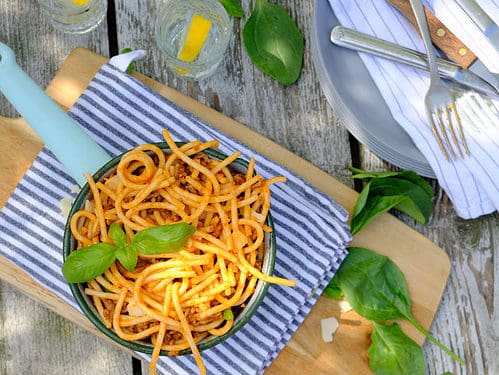 Spaghetti bolognese, camping recept