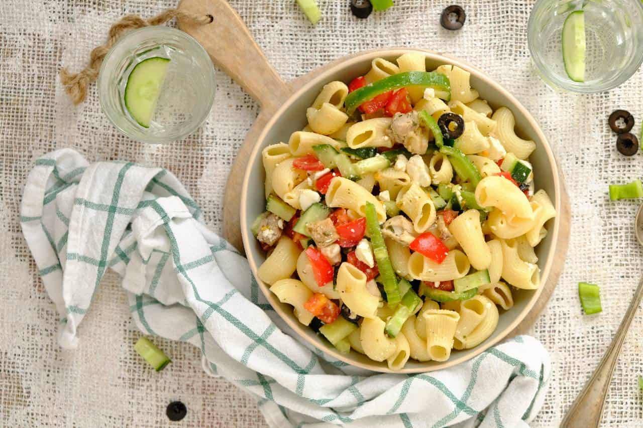 Griekse kip pasta salade