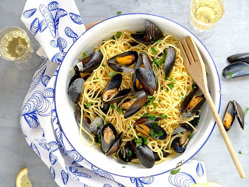 Mosselen met spaghetti