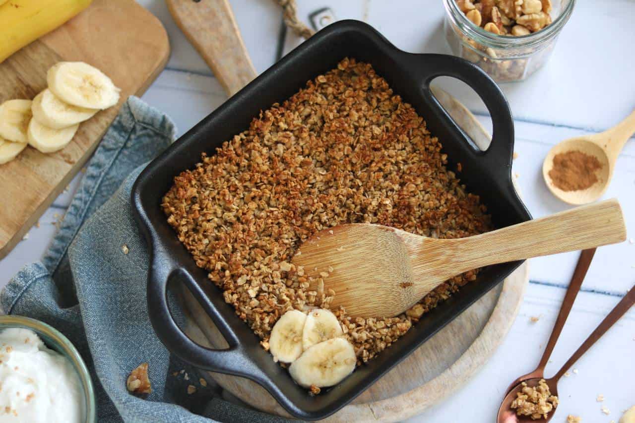 Bananen crumble met kwark