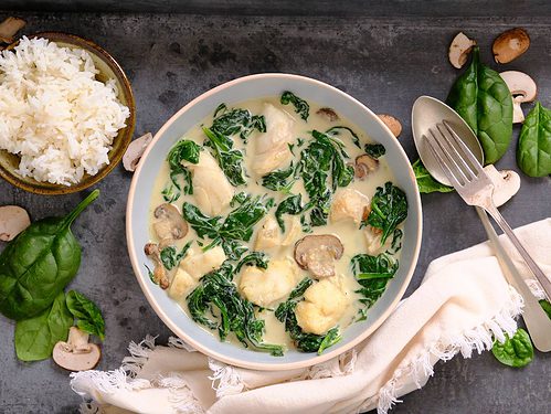 Thaise viscurry met spinazie