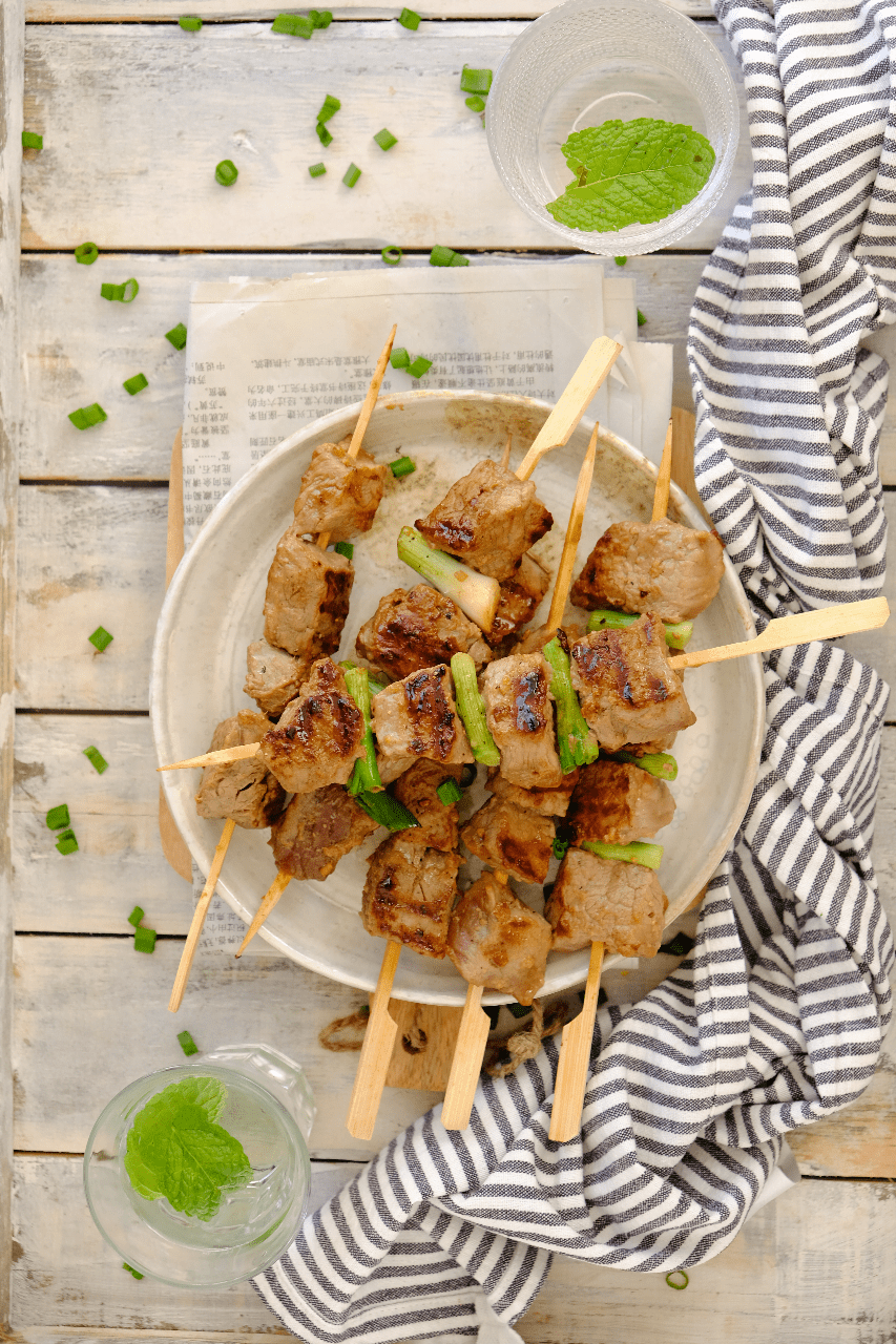 Biefstuk spiesjes met een Oosterse marinade voor de bbq