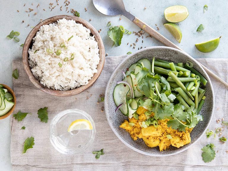 Kip Tandoori met rijst en sperziebonen