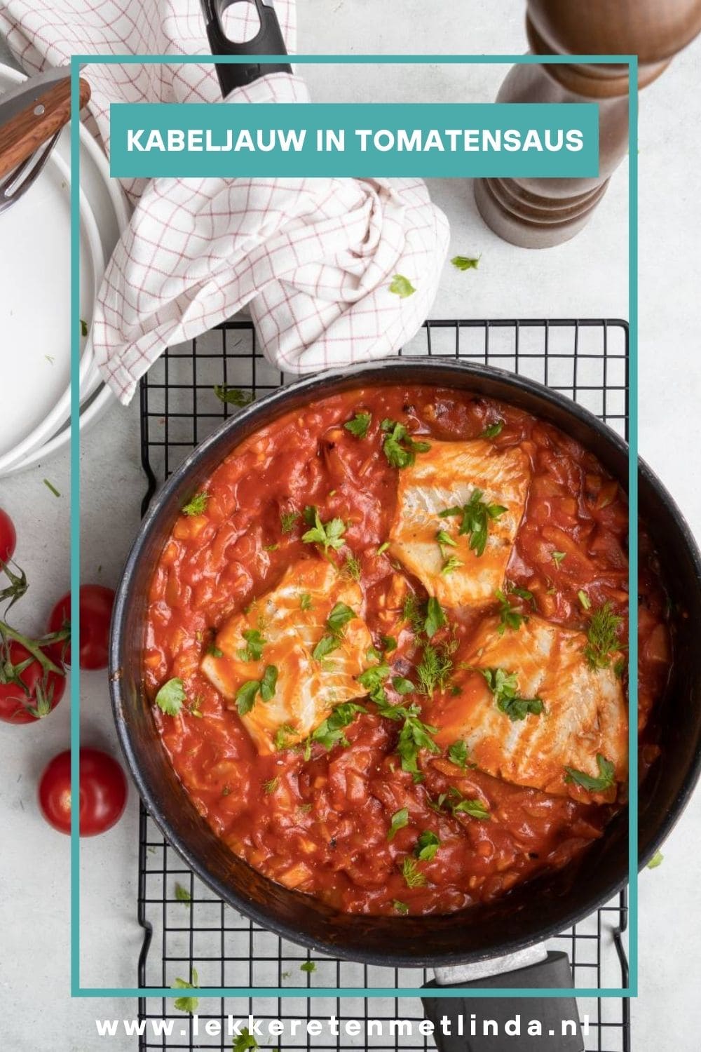Kabeljauw in tomatensaus.