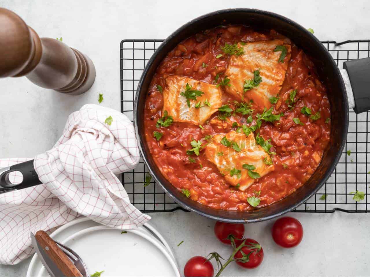 Kabeljauw in tomatensaus – makkelijk en snel