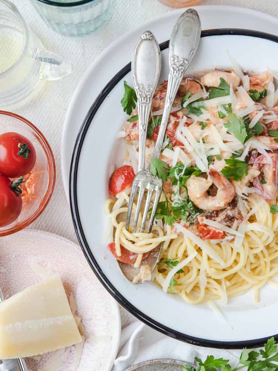 Pasta met romige garnalen
